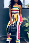 Rainbow Striped Casual Sling Two-piece Suit