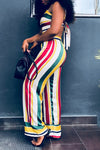 Rainbow Striped Casual Sling Two-piece Suit