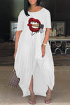 Fashion Casual Lip Print Slit Maxi Dress