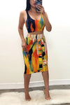 Fashion Tie-dye Vest Knotted Skirt Two-piece Suit