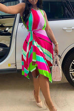 Fashion Casual Irregular Colorful Print Sleeveless Midi Dress