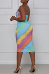 Fashion Sexy Slim Sleeveless Color Striped Midi Dress