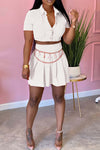 Fashion Short-sleeved Shirt Pleated Skirt Two-piece Suit