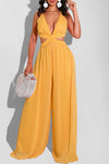 Pure Color Casual Loose Hollow Chiffon Jumpsuit