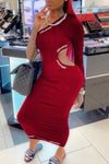 Fashion casual single-sleeved letter cut-out Maxi Dress