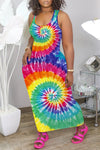 Fashion Tie-dye Print Sleeveless Maxi Dress
