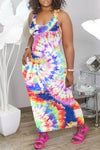 Fashion Tie-dye Print Sleeveless Maxi Dress