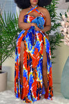 Printed Cross Halterneck Slit Maxi Dress (Plus Size)