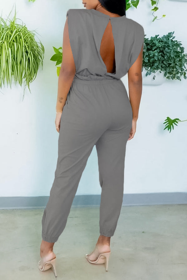 Fashion Casual Backless Wide Shoulder Sports Two-piece Pant Suit
