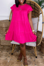 Fashion Casual Solid Color Ruffled Pleated Midi Dress