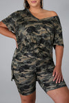 Plus Size Camouflage Loose Slit Casual Two-piece Suit
