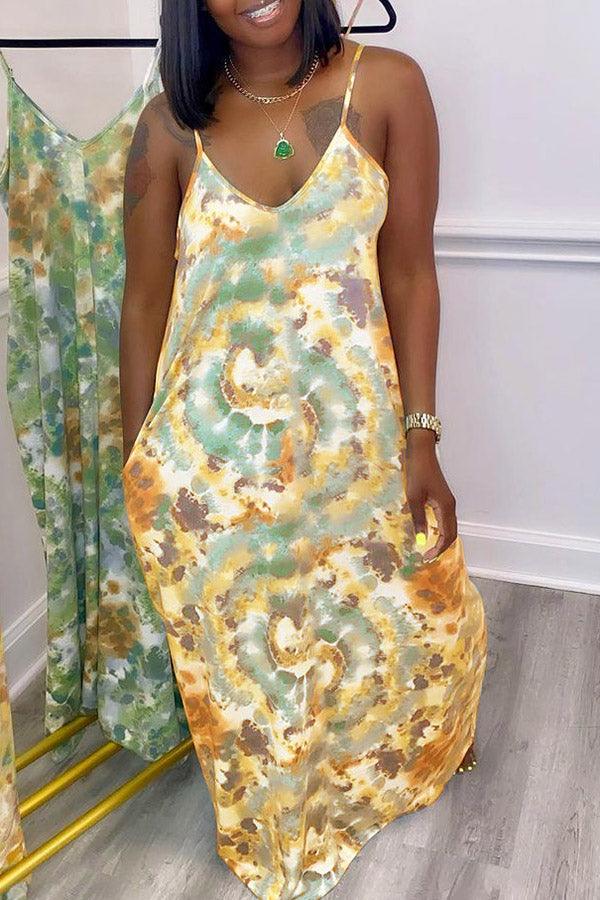 Fashion Irregular Tie-Dye Printed Sling Dress