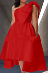 Asymmetrical One-shoulder Bow Sleeveless Evening Dress