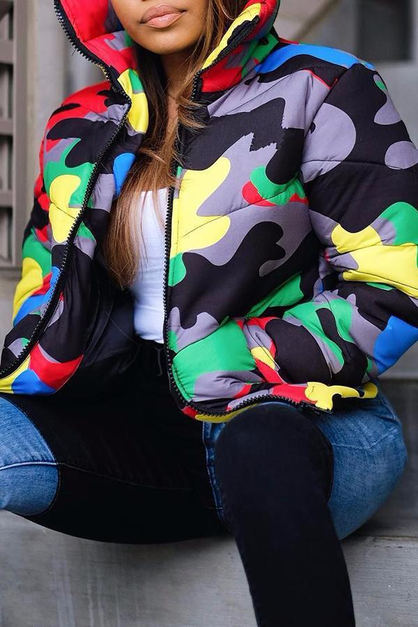  Fashion Casual Camouflage Print Down Jacket