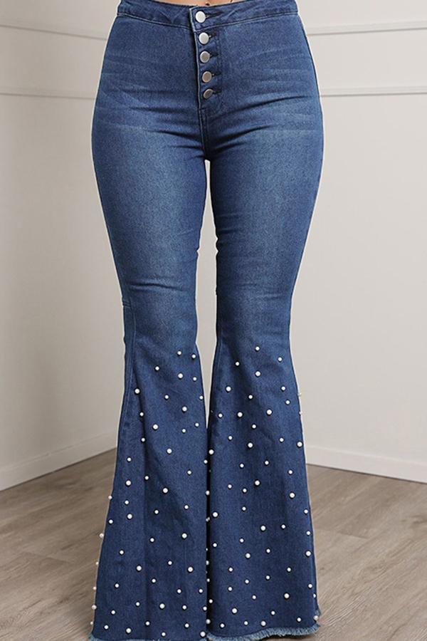  female Beaded Flared High Rise Jeans