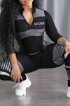  Sport Stripe Printed Tight Two Piece Pant Suit