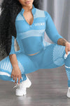  Sport Stripe Printed Tight Two Piece Pant Suit
