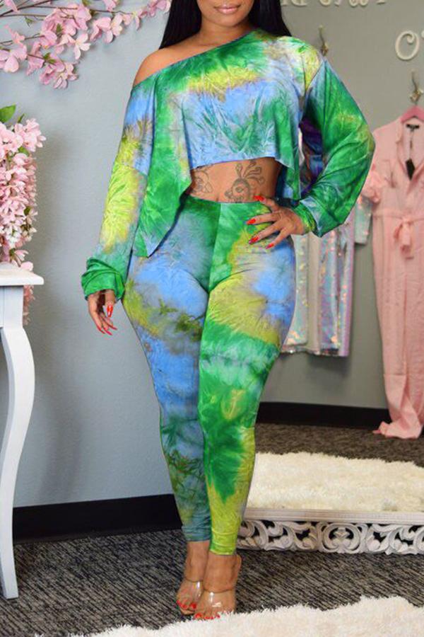  Casual Strapless Gradient Printing Two Piece Pant Suit