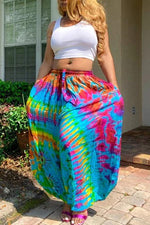  Casual Tie Dye Printed Lace Up Wide Leg Pants