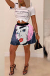  Fashion Cartoon Print Pleated Skirt
