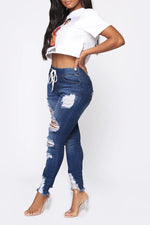 Casual High Rise Ripped Slim Fit Jeans