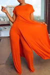 Casual Solid Color Knotted Short Sleeve Two Piece Pant Suits