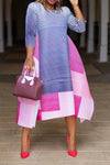 Fashion Gradient Stripe Loose Slit Midi Dress