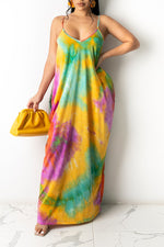 Casual Printed Sling Cotton Loose Maxi Dress