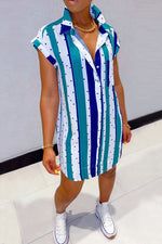 Loose Striped Print Short Sleeve Mini Dress
