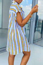 Loose Striped Print Short Sleeve Mini Dress