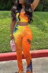  Fashion Tie Dye Short Sleeveless Two Piece Pant Suits