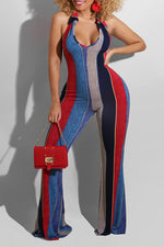 Fashion Slim Striped Print Sleeveless Flared Jumpsuit