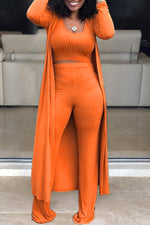 Casual Solid Color Long Sleeved Three Piece Pant Suits