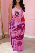 Loose Dollar Print Suspender Maxi Dress