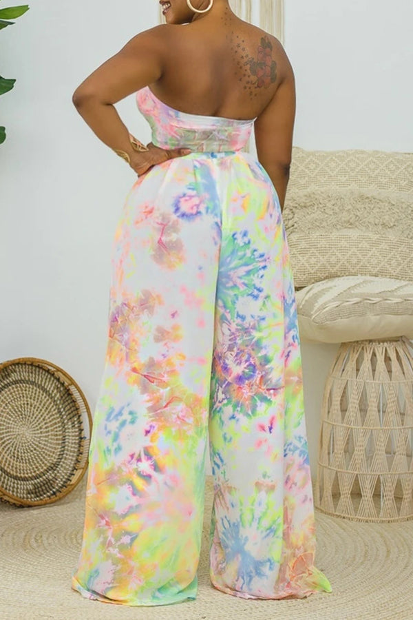 Sexy Printed Chest Wrap Two Piece Pant Suits
