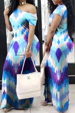  Elegant Slanted Shoulder Gradient Maxi Dress