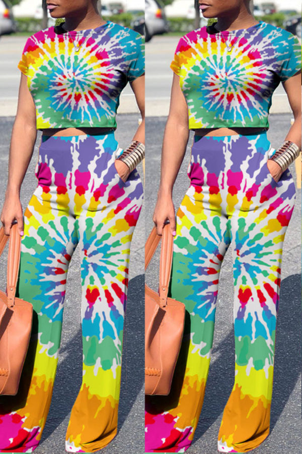  Fashion Tie Dye Printing Short Two Piece Pant Suits
