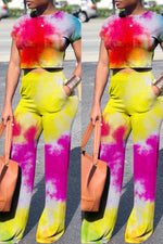  Fashion Tie Dye Printing Short Two Piece Pant Suits