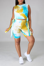 Casual Tie Dye Sleeveless Two Piece Pant Suits