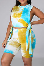 Casual Tie Dye Sleeveless Two Piece Pant Suits