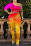  Sexy Off Shoulder Tie Dye Two Piece Pant Suits