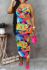  Fashion Plus Size Print Bandeau Maxi Dress