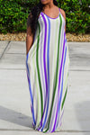  Fashion Loose Sleeveless Striped Suspender Maxi Dress