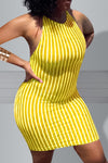 Sexy Striped Print Halter Strap Mini Dress
