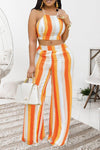  Sexy Striped Print Suspender Pant Suits