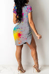 Sexy Graffiti Print Zipper Slit Slim Mini Dress
