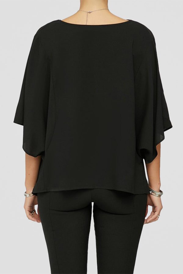 Fashion Batwing Sleeve Solid Color Loose T-shirt