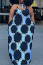 Fashion Polka Dot Print Suspender Plus Size Maxi Dress