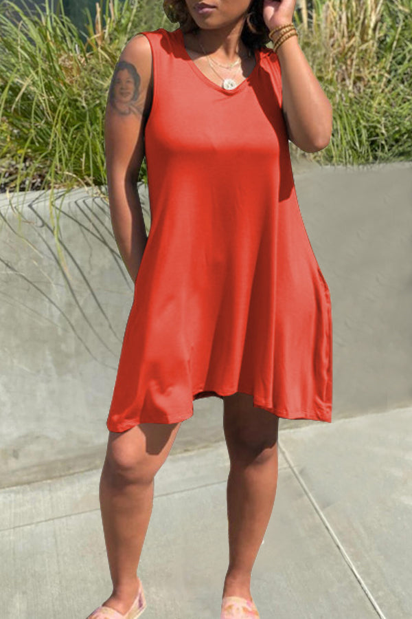 Casual Hooded Solid Color Sleeveless Midi Dress