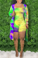  Sexy Tie Dye Jumpsuit Long Sleeve Cardigan Two Piece Suit